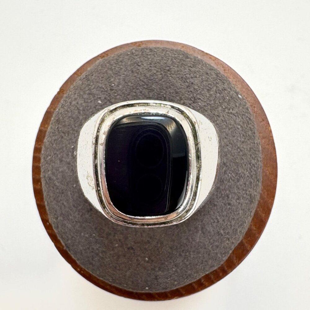 Black Onyx Tapered Band Statement Ring VTG Sterling Silver 925 Size 8.75